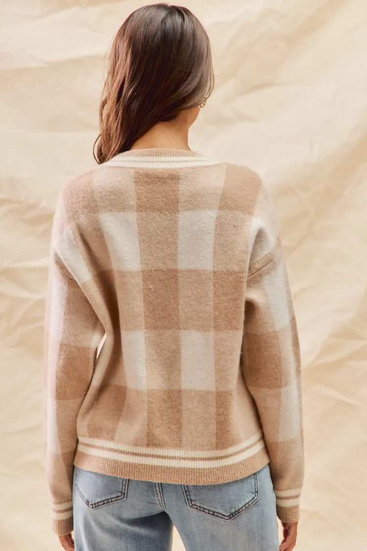 Talia Camel and White Checked Sweater sold by Confête product image thumbnail 2