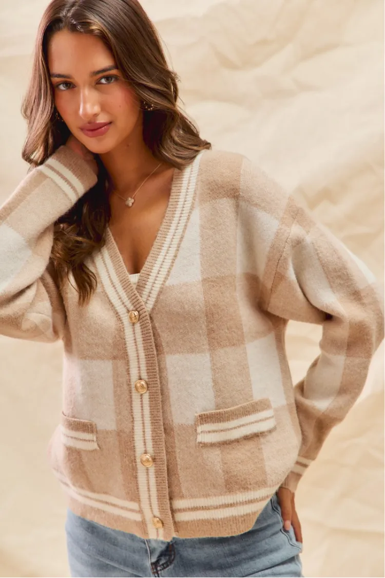 Talia Camel and White Checked Sweater sold by Confête product image thumbnail 4