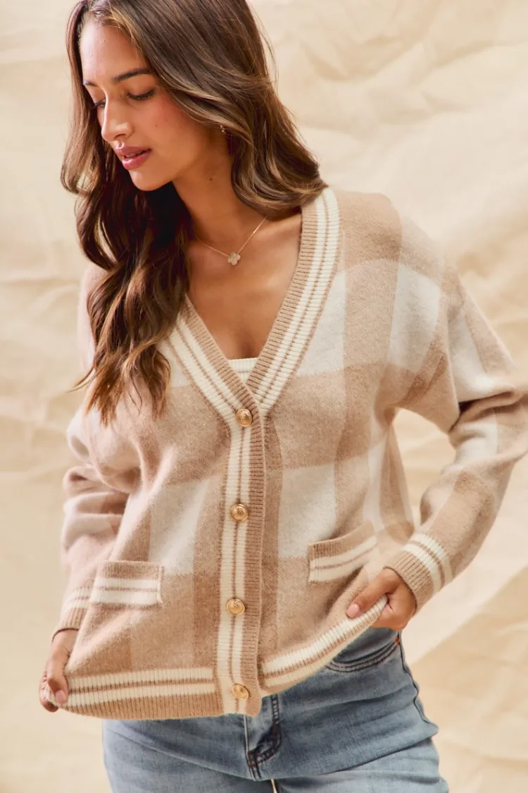 Talia Camel and White Checked Sweater sold by Confête product image thumbnail 3