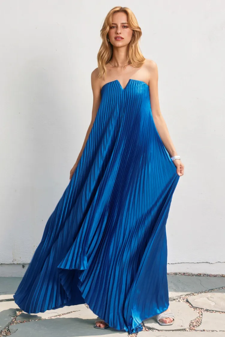 Moonlit Pleated Maxi Dress - Sapphire sold by Confête