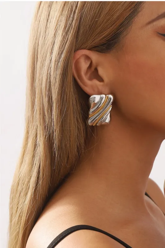 Daphne Mixed Metal Rectangular Studs - Silver sold by Confête