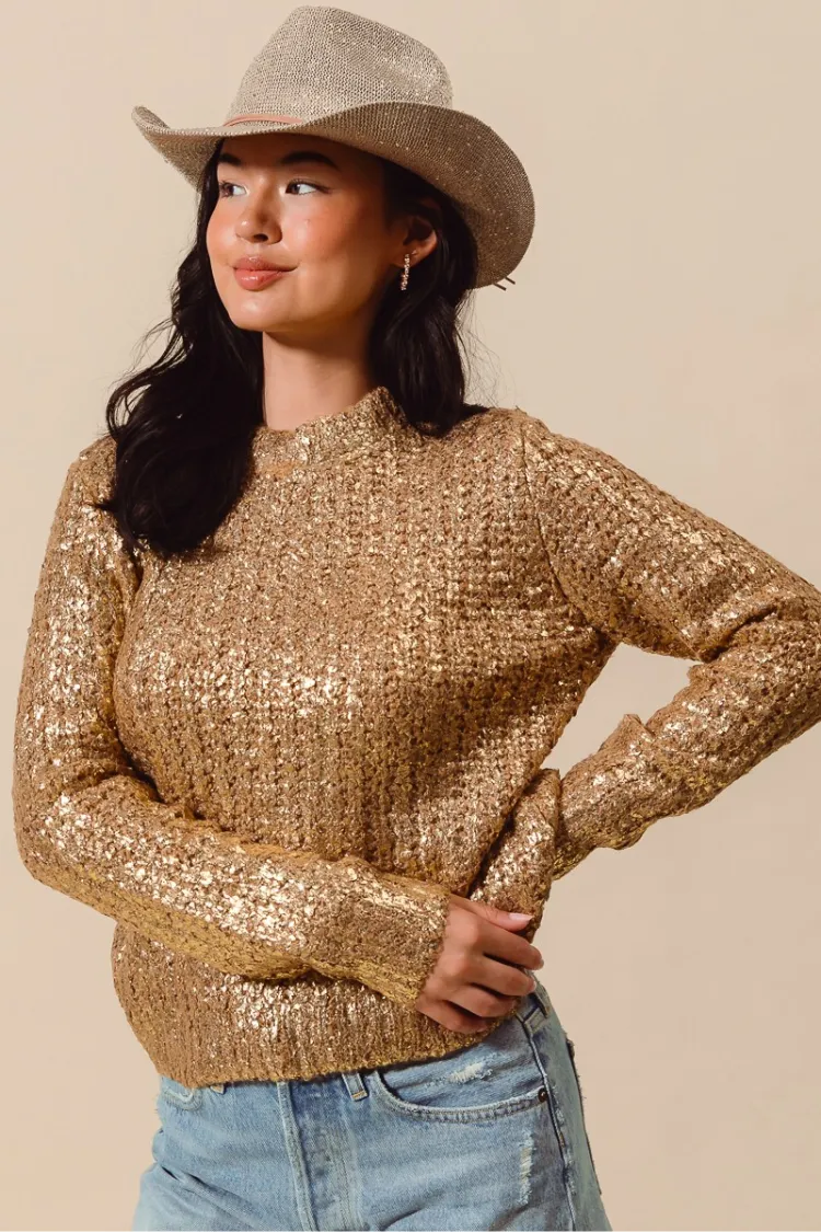 Chasing Midnight Metallic Crewneck Sweater - Gold sold by Confête product image thumbnail 4