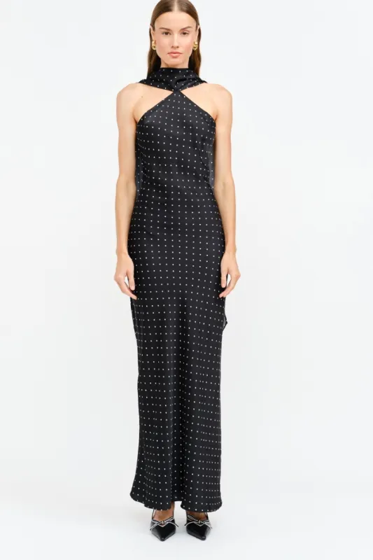 Pre-Order - Magdalena Polka Dot Maxi Dress with Neck Scarf - 12/5 sold by Confête