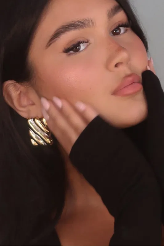 Daphne Mixed Metal Rectangular Studs - Gold sold by Confête