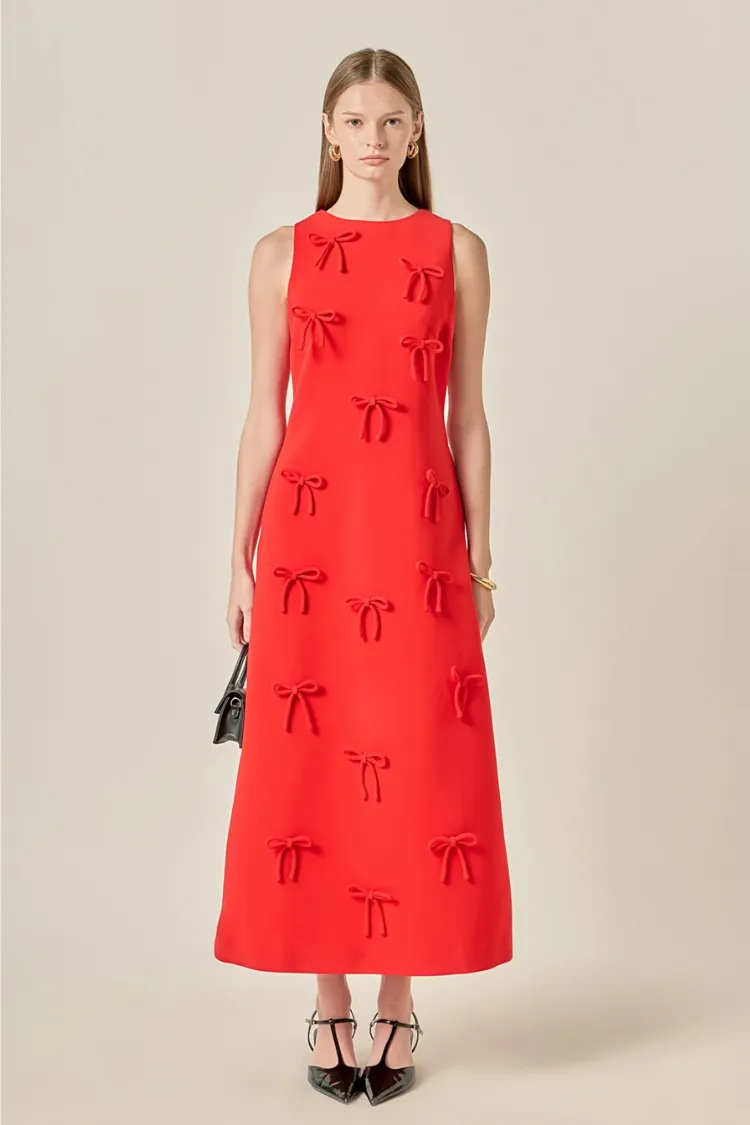 Bow Detailed Sleeveless Red Midi Dress sold by Confête