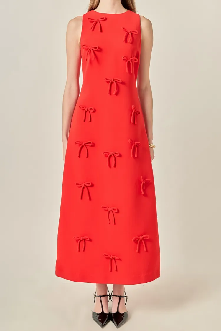 Bow Detailed Sleeveless Red Midi Dress sold by Confête product image thumbnail 2