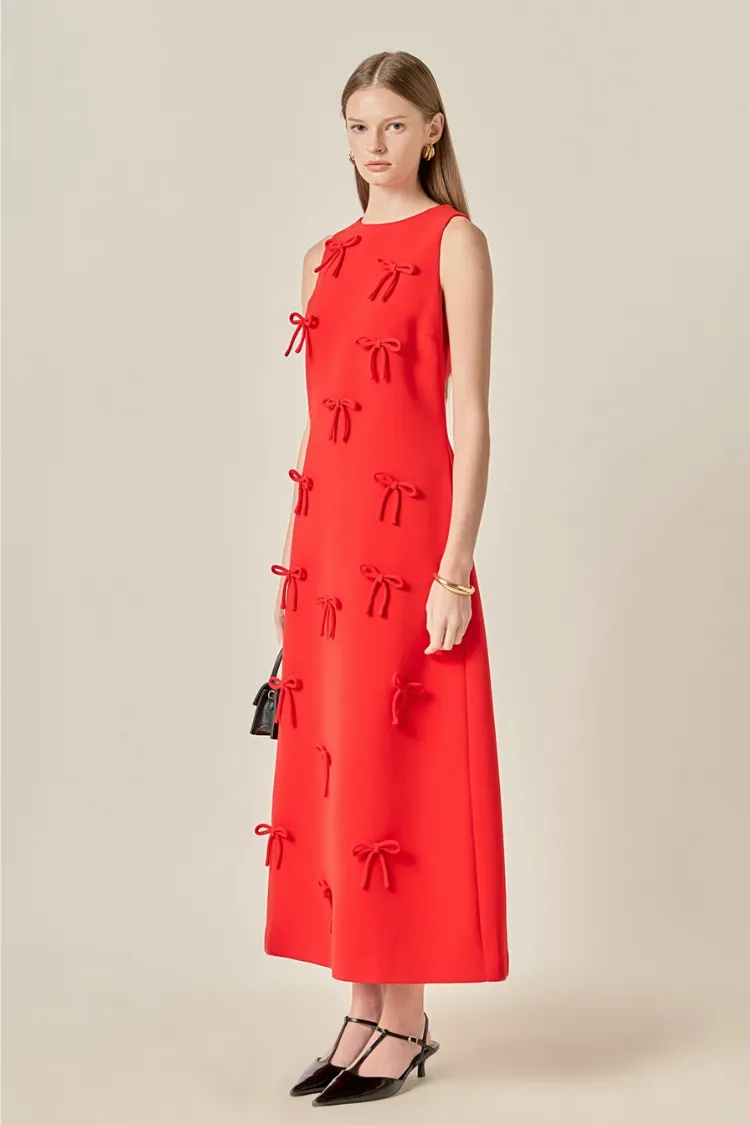 Bow Detailed Sleeveless Red Midi Dress sold by Confête product image thumbnail 3