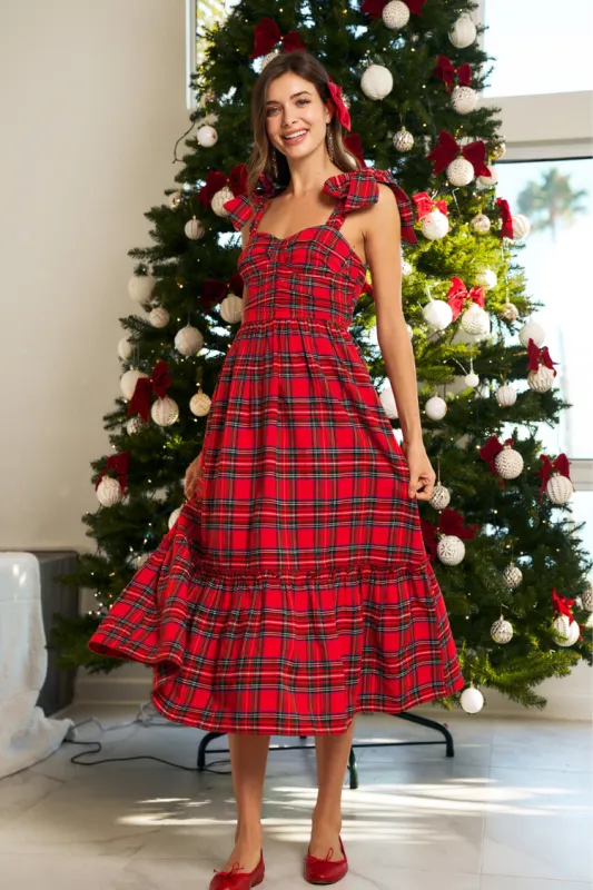 Perfectly Gifted Red Plaid Midi Dress sold by Confête