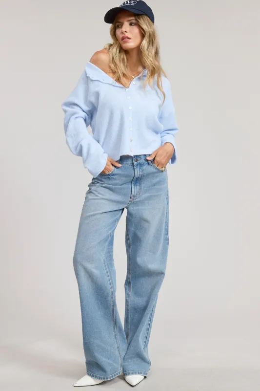 Sydney Rolled Hem Cardigan - Ice Blue made by Confête