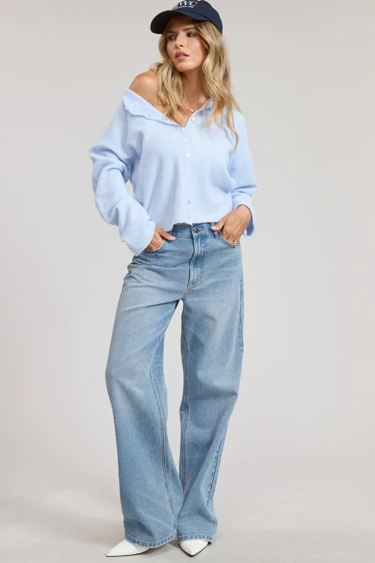 Sydney Rolled Hem Cardigan - Ice Blue sold by Confête
