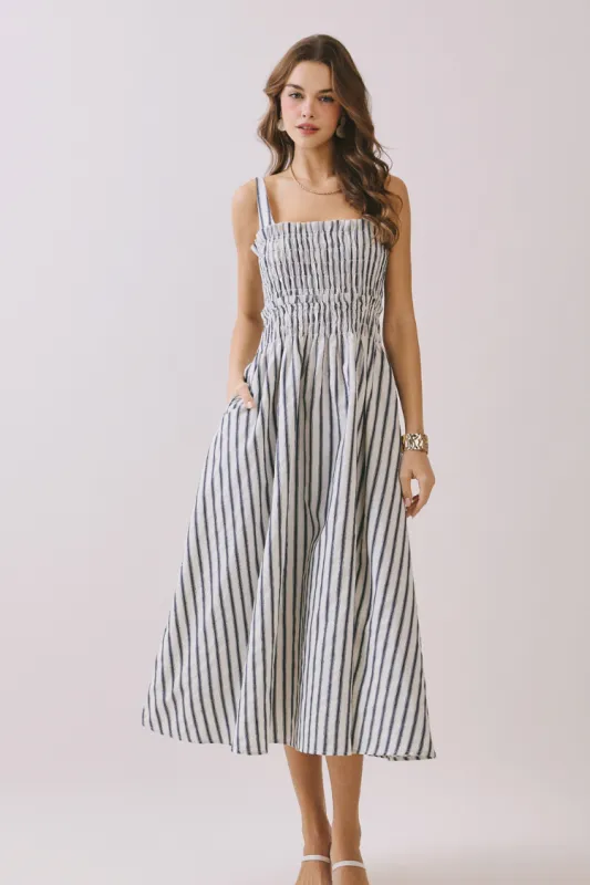 Newport Navy and White Striped Dress made by Confête
