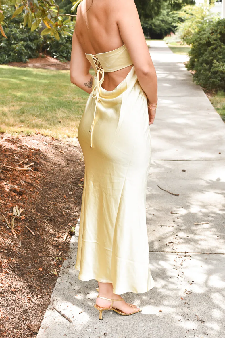 Andie Butter Yellow Silky Midi Dress sold by Confête product image thumbnail 4