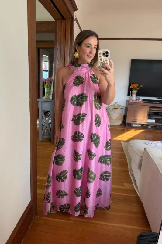 Tulum Nights Pink Palm Maxi Dress made by Confête