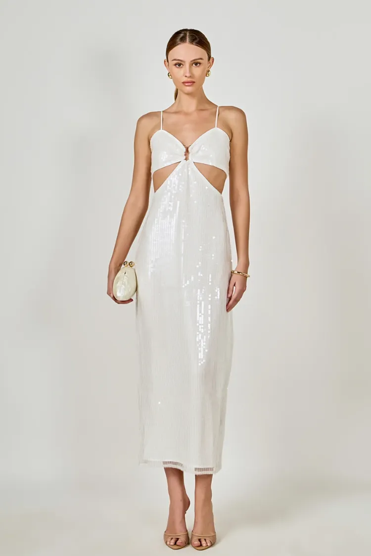 Emma Sequined Cut Out Midi Dress sold by Confête