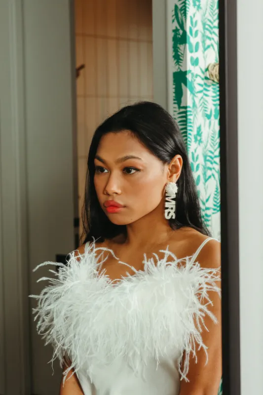 Mrs. Acrylic Dangle Earrings sold by Confête