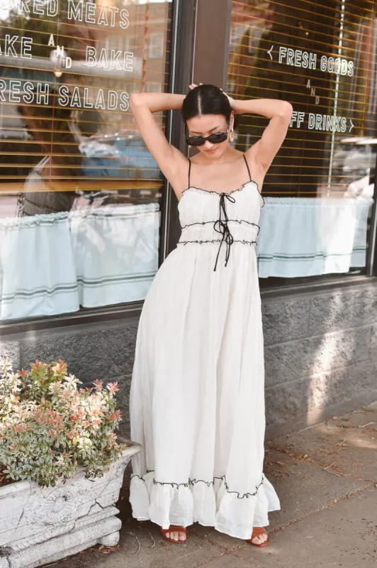 Violetta Cream Maxi Dress with Bow Detail sold by Confête