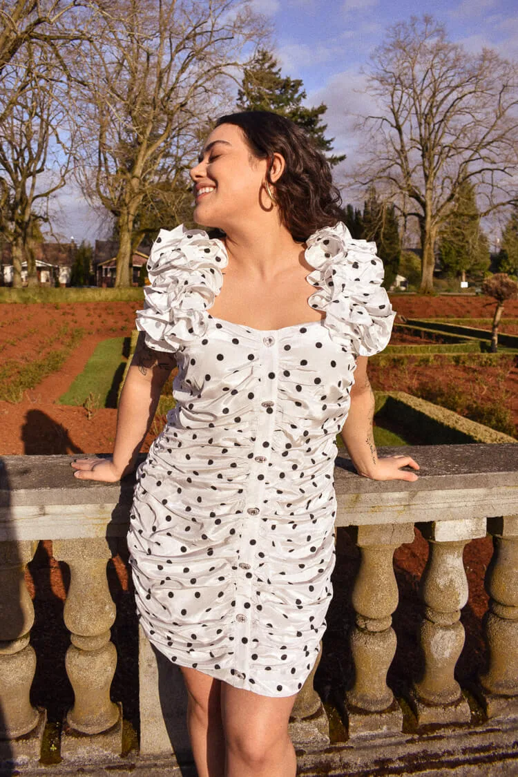 Chrissy Ruched Polka Dot Mini Dress - FINAL SALE sold by Confête