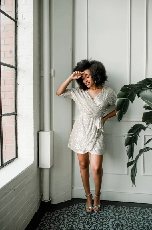 Bianca Silver Sequin Wrap Dress  - FINAL SALE sold by Confête