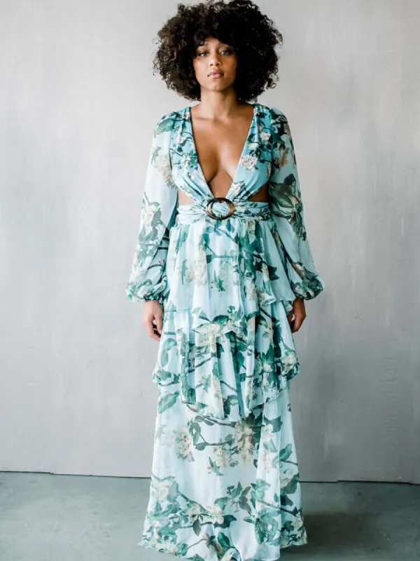 Gardenia Cutout Ruffle Floral Maxi Dress - FINAL SALE sold by Confête