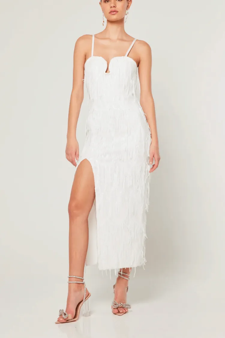 Judith Fringe Midi Dress sold by Confête