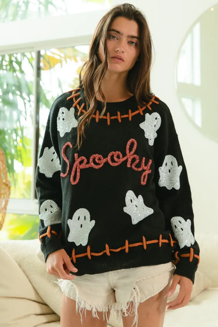 Spooky Sequin Ghost Sweater sold by Confête