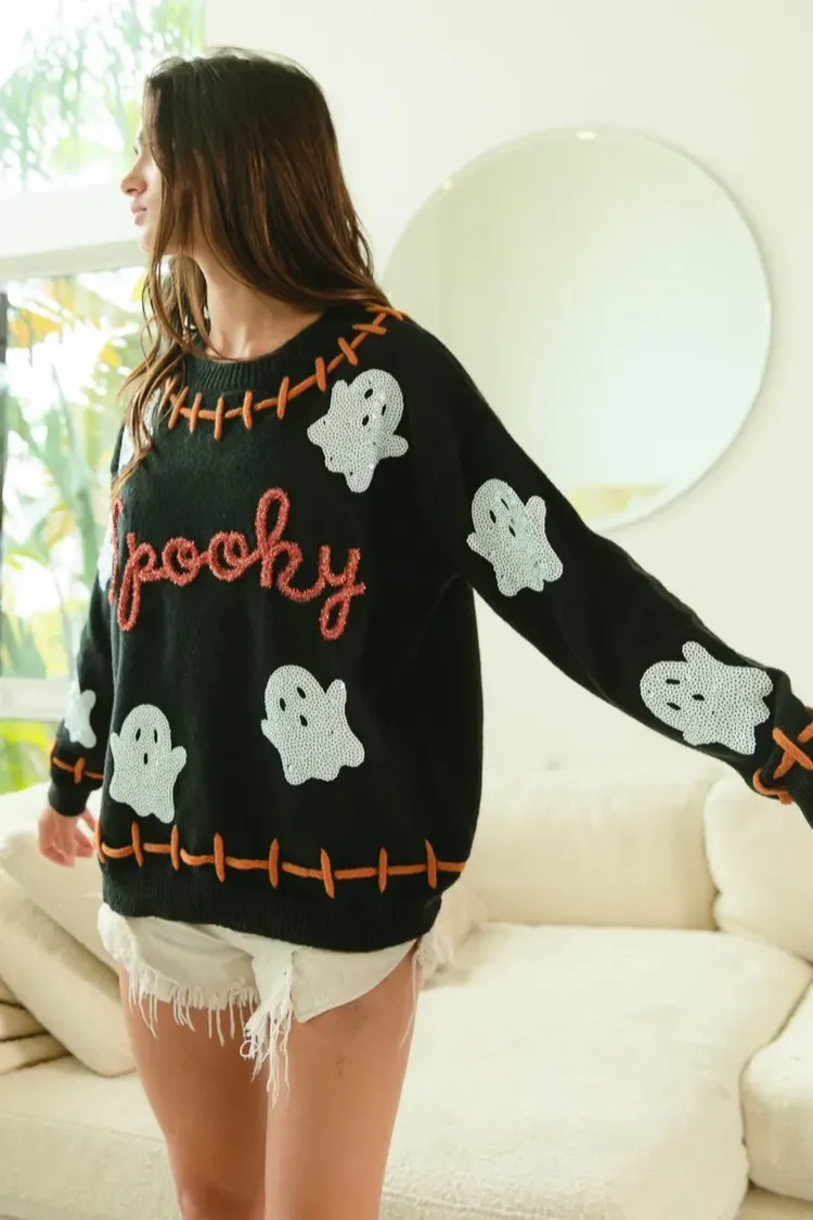 Spooky Sequin Ghost Sweater sold by Confête product image thumbnail 5