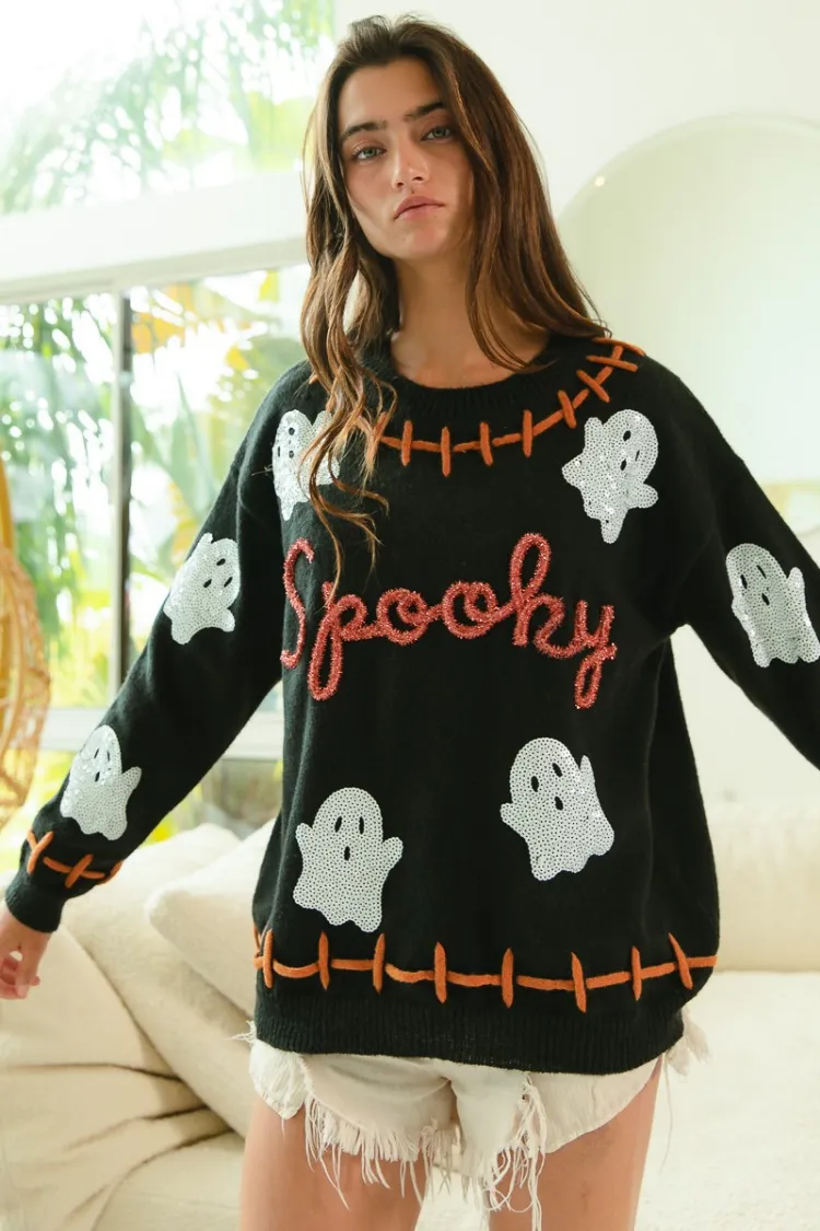Spooky Sequin Ghost Sweater sold by Confête product image thumbnail 3