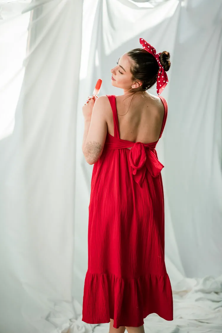 Cristina Bow-Tie Back Midi Dress - Red - FINAL SALE sold by Confête product image thumbnail 2