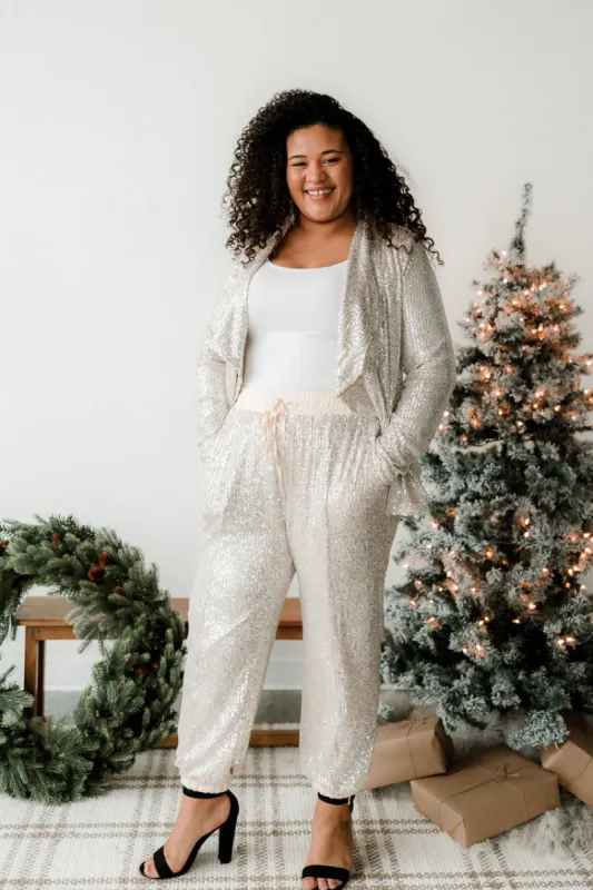 Quinn Champagne Sequin Joggers sold by Confête