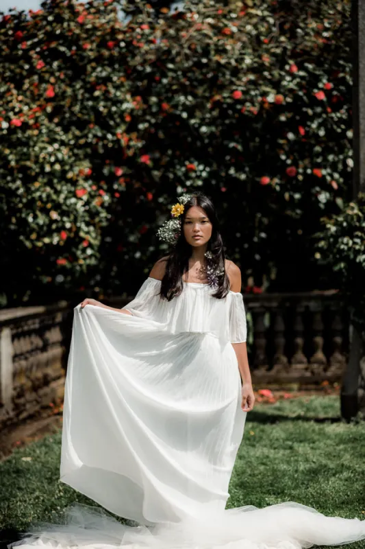 Naomi White Pleated Maxi Dress sold by Confête