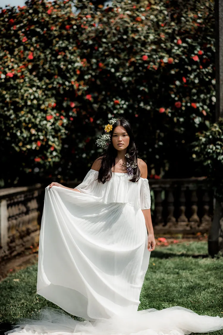 Naomi White Pleated Maxi Dress sold by Confête