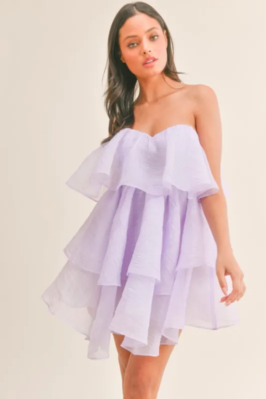 Aerin Lilac Strapless Tiered Mini Dress - FINAL SALE sold by Confête