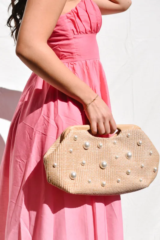 Mallory Pearl Woven Clutch sold by Confête
