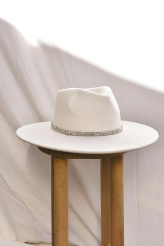 White Fedora with Rhinestone Band sold by Confête