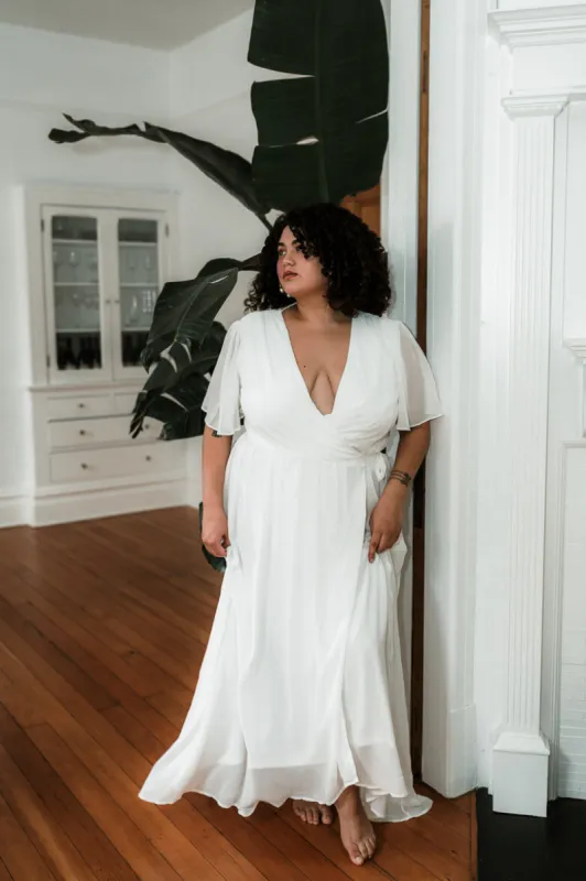 Kyla White Plus Size Wrap Dress sold by Confête