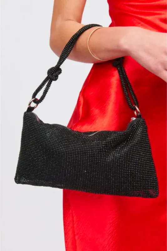 Lulu Mini Rhinestone Slouchy Shoulder Bag - Black - FINAL SALE sold by Confête