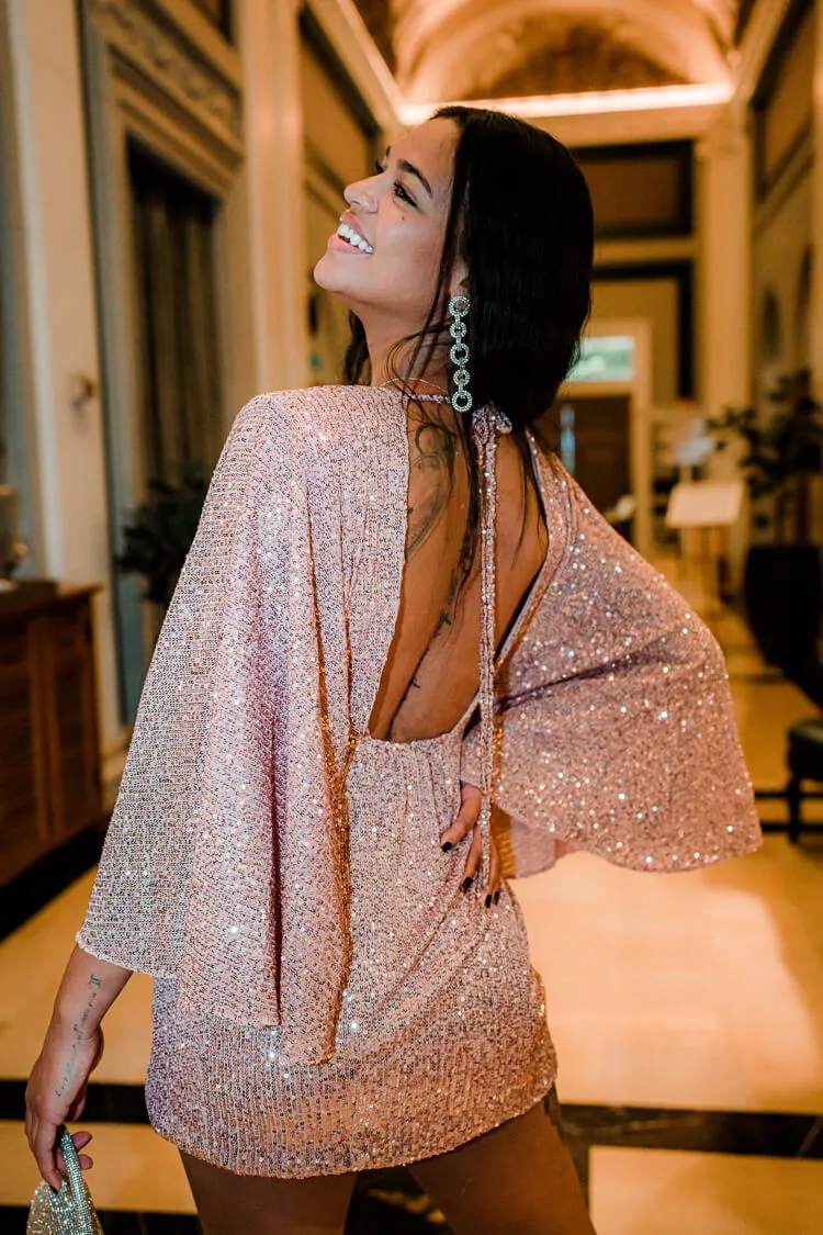 Kimmy Pink Sequin Kimono Mini Dress - FINAL SALE sold by Confête product image thumbnail 3