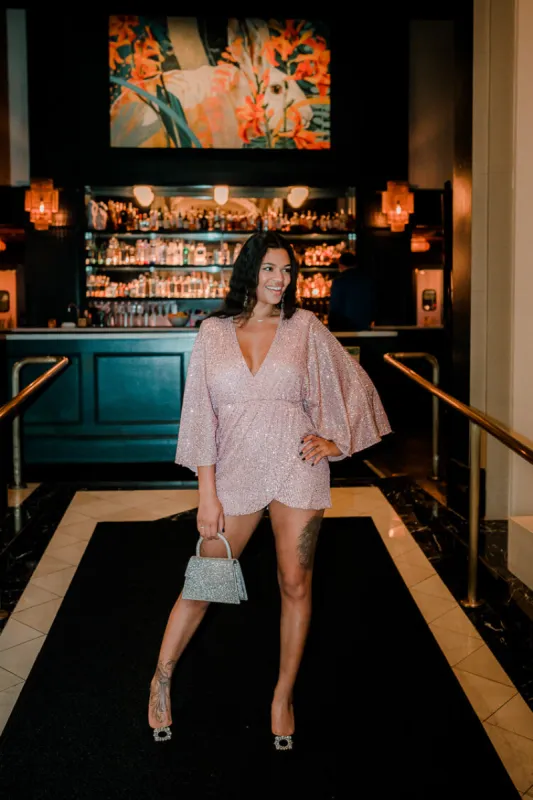 Kimmy Pink Sequin Kimono Mini Dress - FINAL SALE sold by Confête
