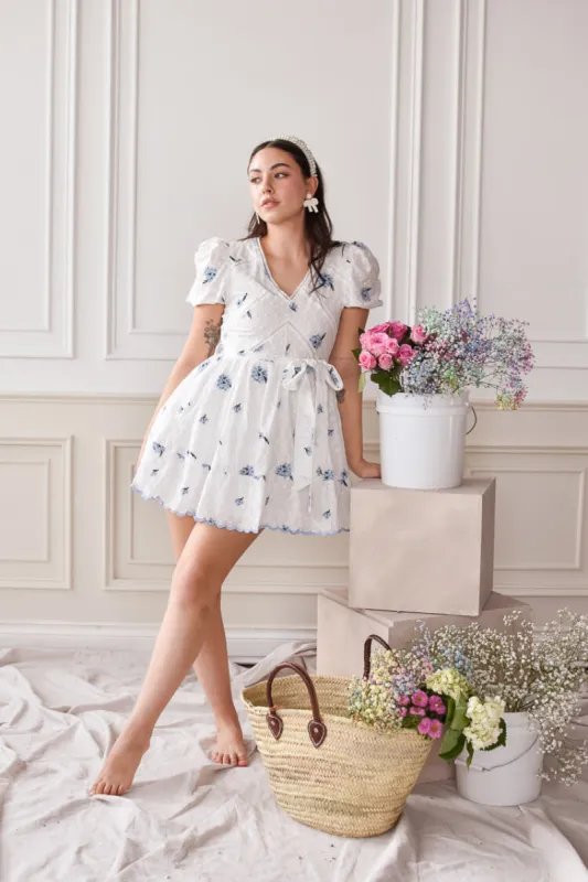 Blue Embroidered Flower Mini Dress - FINAL SALE sold by Confête