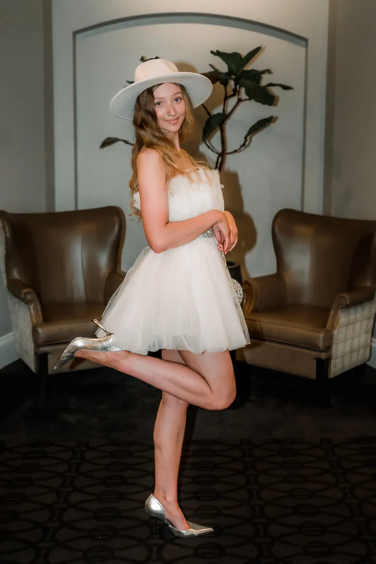 Greyson White Tulle Mini Dress with Rhinestone Belt - FINAL SALE sold by Confête product image thumbnail 2