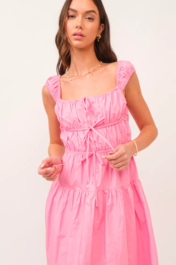 Nimes Pink Bow Tie Midi Dress - FINAL SALE sold by Confête