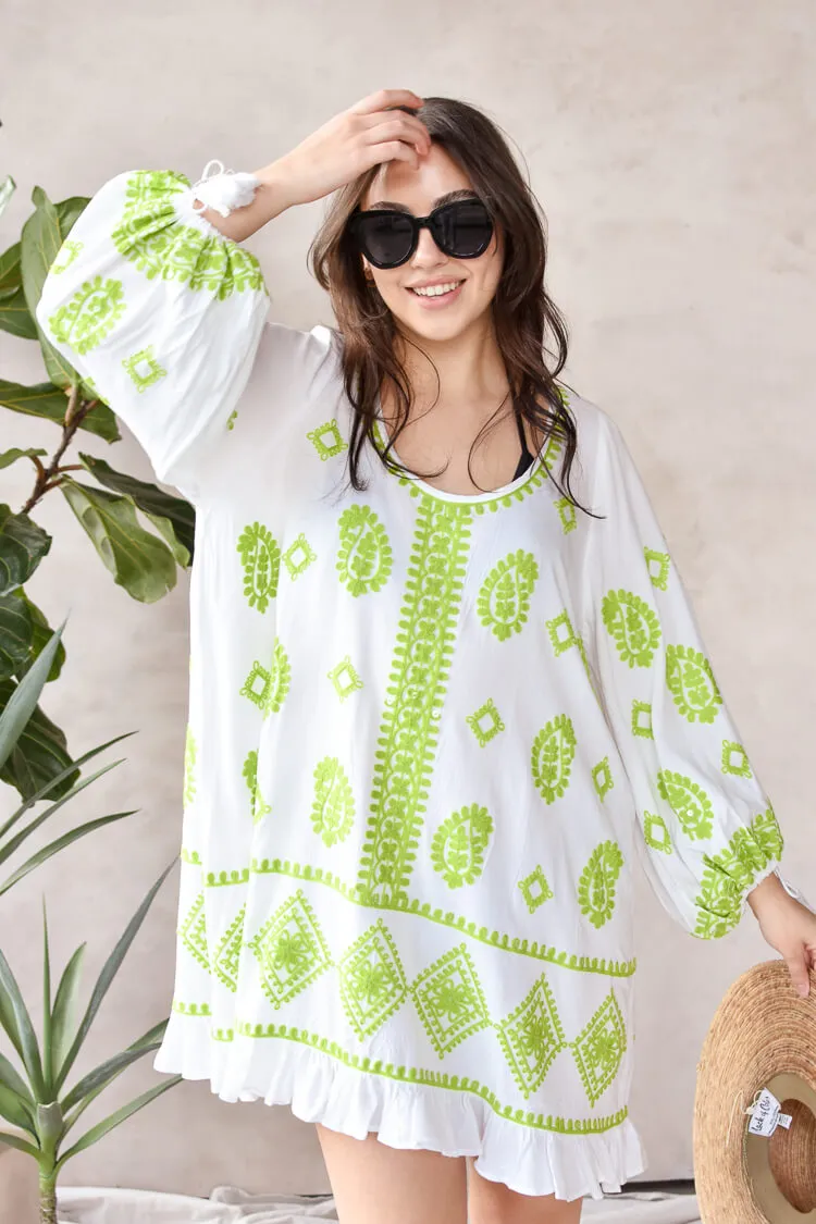 Cayman Lime Embroidered Scoop Neck Beach Cover-Up - FINAL SALE sold by Confête product image thumbnail 3