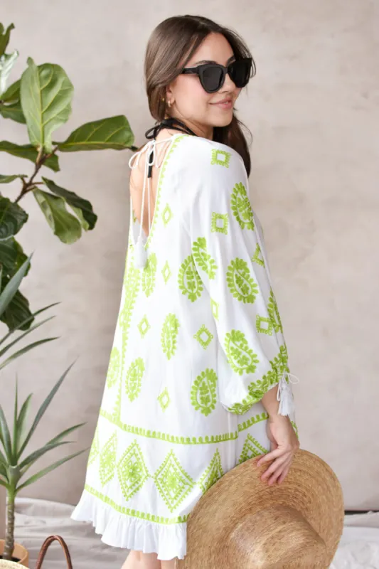 Cayman Lime Embroidered Scoop Neck Beach Cover-Up - FINAL SALE sold by Confête
