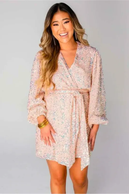 Adeline Pink Sequin Wrap Dress - FINAL SALE sold by Confête
