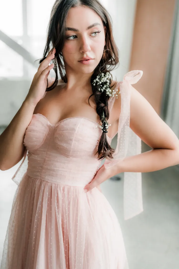 Swiss Dot Mesh Midi Dress - Blush - FINAL SALE sold by Confête