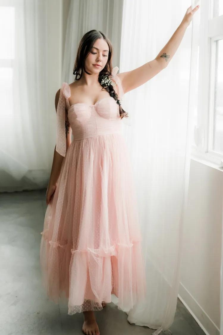 Swiss Dot Mesh Midi Dress - Blush - FINAL SALE sold by Confête product image thumbnail 2