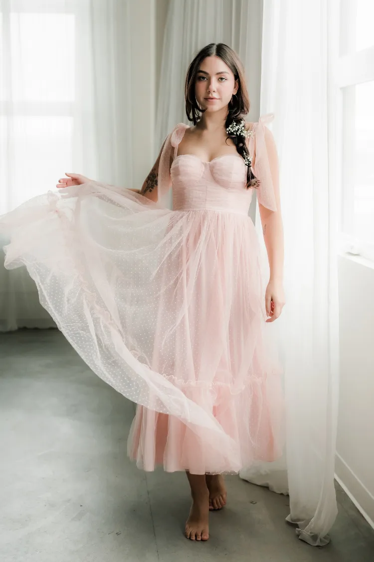 Swiss Dot Mesh Midi Dress - Blush - FINAL SALE sold by Confête product image thumbnail 4