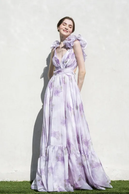 Fleur Ruffle Shoulder Maxi Dress - Lilac - FINAL SALE sold by Confête
