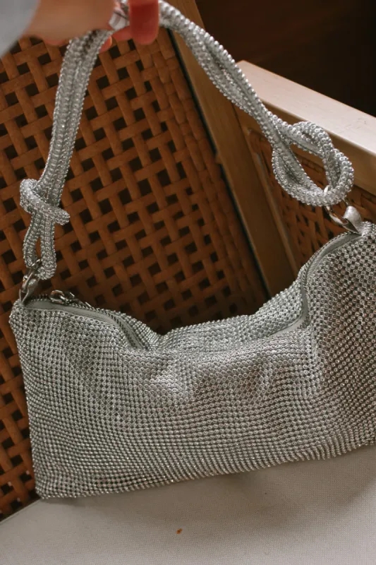 Lulu Mini Rhinestone Slouchy Shoulder Bag sold by Confête