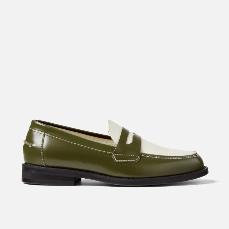 Wilde Olive + White Penny Loafer - Men's sold by Duke + Dexter